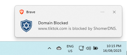 notification of blocked domain